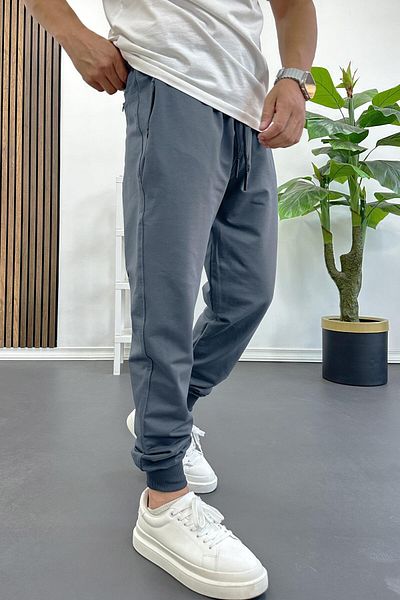 Edwox Men's Regular Fit Skinny Leg Elastic Leg Sweatpants Smoked Edw406