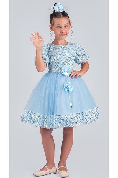 Mnk Baby&Kids Girl's Skirt Hem Sequin Venna Evening Dress M00761 Blue