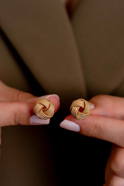 Bayar Gold 14 Ayar Altın İtalyan Hasır Düğüm Küpe 1,4 cm