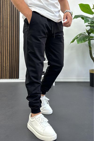 Edwox Men's Regular Fit Skinny Leg Elastic Leg Sweatpants Black Edw406