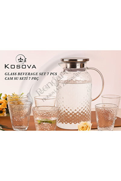 Kosova DAMLA DESENLİ 7 PARÇA CAM SU SETİ ( 1 SÜRAHİ + 6 BARDAK )