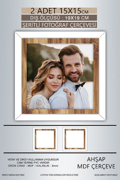 yhfoto 2 Pieces 15X15 Frame - White Wooden Striped Photo Frame - Mdf Frame - Square Frame