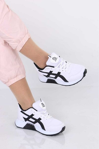 OBAY LİFE Women's White Black Striped Daily Orthopedic Sports Shoes Nbr4024