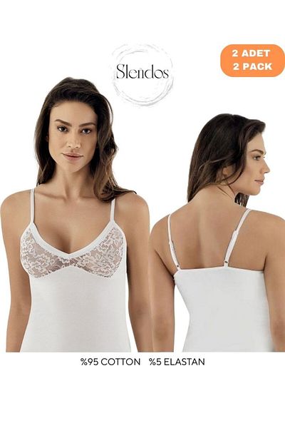 Şahinler Women'S, Lace Detail, 95% Cotton, 5% Elastane 2-Piece Undershirt