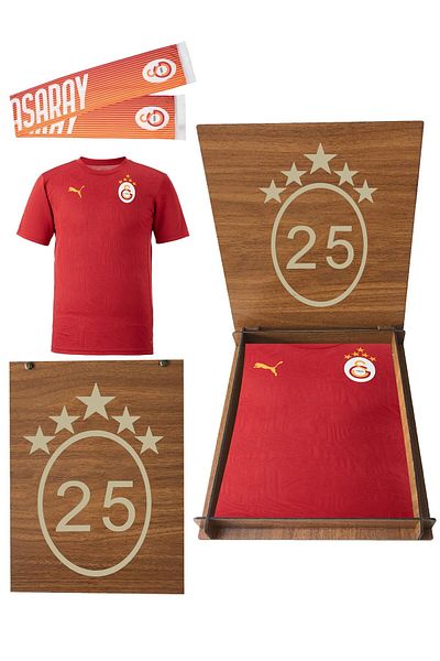 Galatasaray Original Red Puma a Team Trainning 5 Star T-Shirt with Scarf and Gift Wooden Box