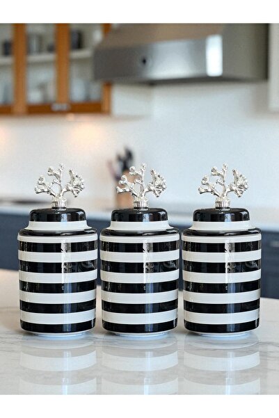 ferayhome Baharatlık Silindir Seramik Kapaklı Kahve Köşesi Seti Siyah Klasik ...