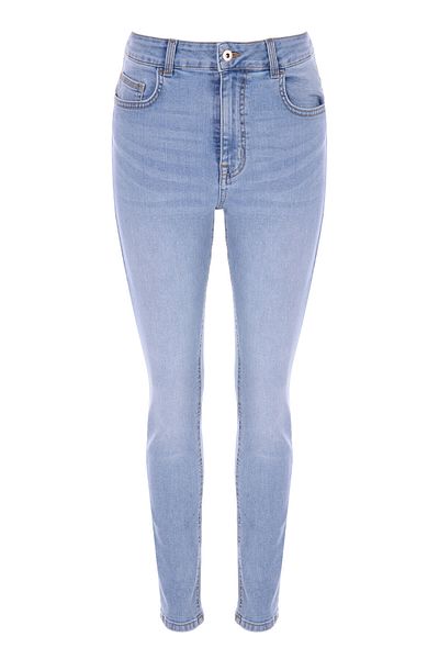 DELDNM Dark Women's Jean Ice Blue Skinny Lycra Narrow Leg High Waist Trousers
