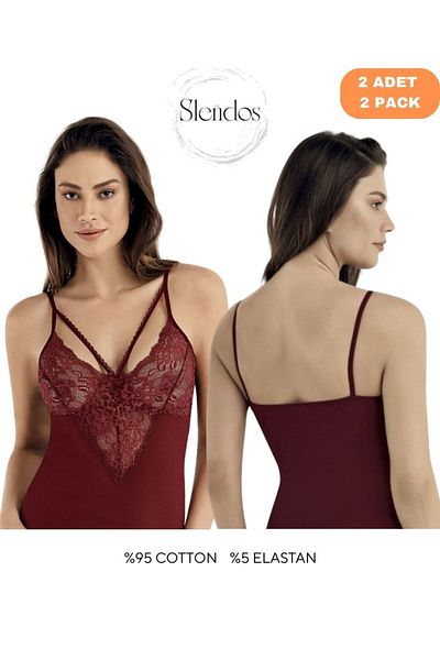 Şahinler Women'S, Lace Detailed, 95% Cotton 5% Elastane 2-Piece Undershirt