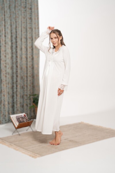 Pelin Women's Ecru Lace Detailed Maternity Nightgown