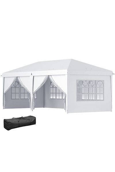 Outsunny 6 x 3 m foldable tent made of steel and Oxford fabric with 6 side walls, ropes and hooks, white