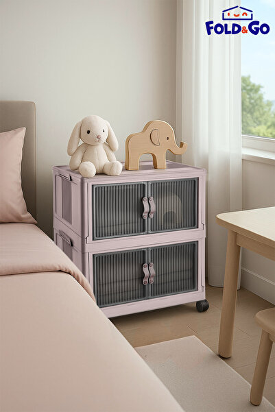 Fold&Go 2 Katlı Portatif Organizer Tekerlekli Dolap ”Pudra” Çok Amaçlı Mıknat...