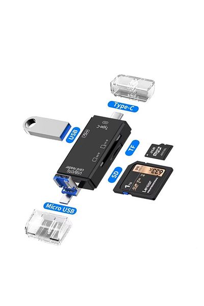 Apera Ga69 6in1 Compatible with Android and iPhone 15 Converter Otg Adapter USB 2.0 Type-C Micro USB Sd Micro Sd