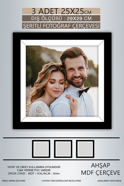 yhfoto 3 Pieces 25X25 Frame - Black and White Striped Photo Frame - Mdf Frame - Square Frame
