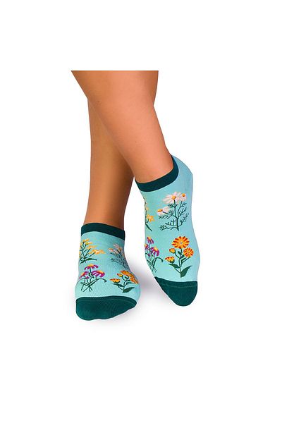 Pirin Hill Short cotton socks, floral pattern, Mint