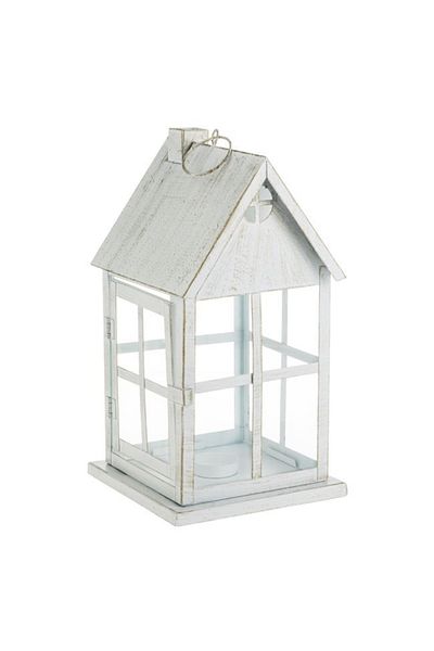 divendi-ro Decorative lantern in the shape of a house with candle holder inside, hanging, 16x16x30 cm, white