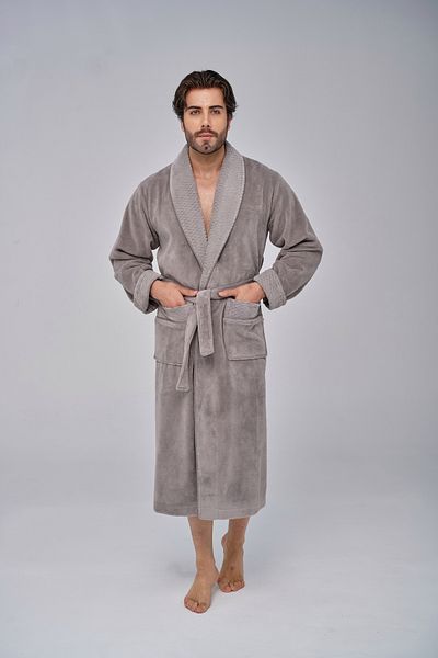 Nuşa Stylish Collar Pyramid Jacquard Bamboo Cotton Men's Bathrobe