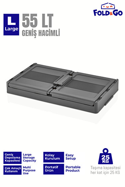 Fold&Go 2 Katlı Portatif Organizer Tekerlekli Dolap ”Antrasit” Çok Amaçlı Mıknatıs Kapaklı Katlanır