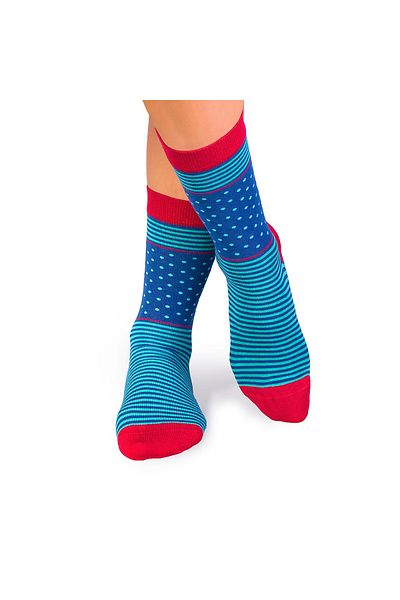 Pirin Hill FINE BAMBOO bamboo socks with turquoise blue polka dots and stripes