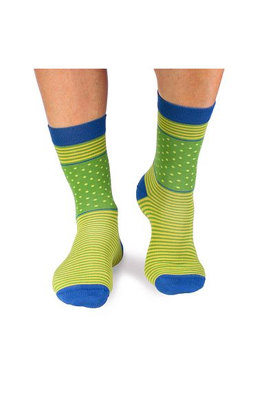 Pirin Hill FINE BAMBOO bamboo socks with lime green polka dots and stripes