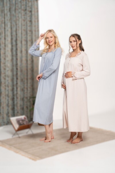 Pelin Women's Beige Lace Detailed Maternity Nightgown