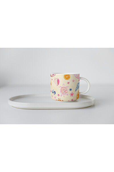 EYBaskı Tasarım Mixed Color Summer Themed Pattern Printed Porcelain Mug