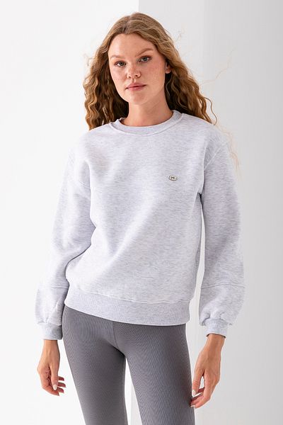GİYSA Women's Crew Neck Bow Accessory 3-Strand Sweatshirt Gray - 2624