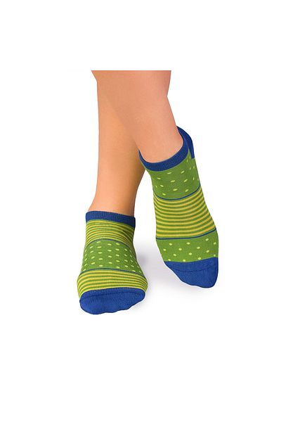 Pirin Hill FINE BAMBOO short bamboo socks with lime green polka dots and stripes