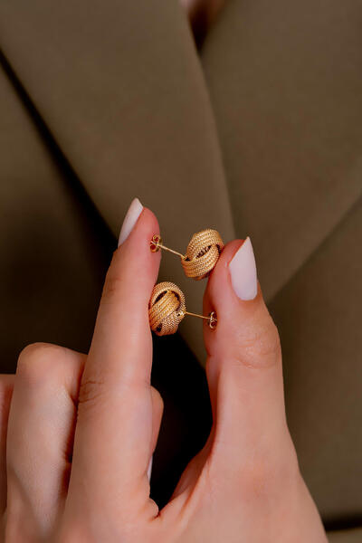 Bayar Gold 14 Ayar Altın İtalyan Hasır Düğüm Küpe 1,4 cm