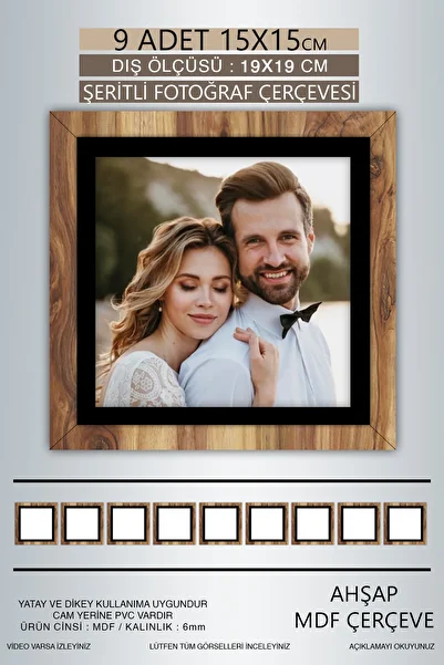 bymat 9 Pieces 15X15 Frame - Wood-Black Striped Photo Frame - Mdf Frame - Square Frame