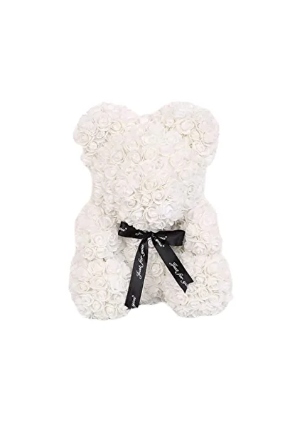 MNS Decorative teddy bear made of white roses, 25 cm, gift box