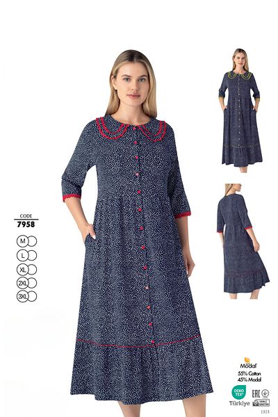 ROMEO LİFE Women's Cotton Modal Fabric Button Dress 7958