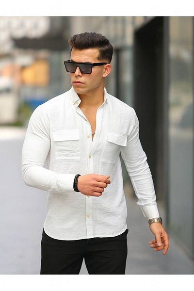 comstar Men's A Quality Linen Slim Fit Long Sleeve Double Flap Shirt