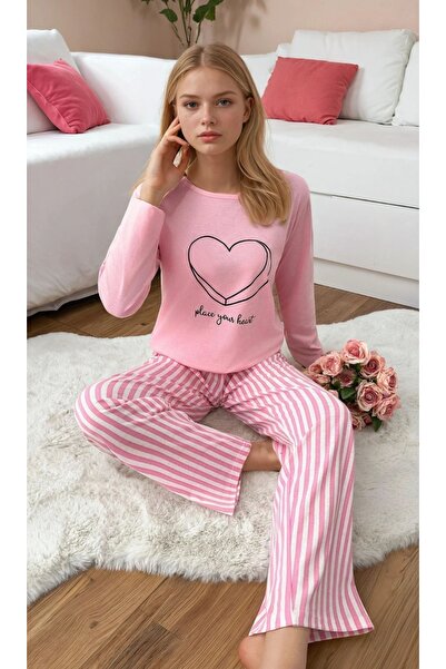 CARLA MARA Комплект пижама с дълъг ръкав и раирани сърца