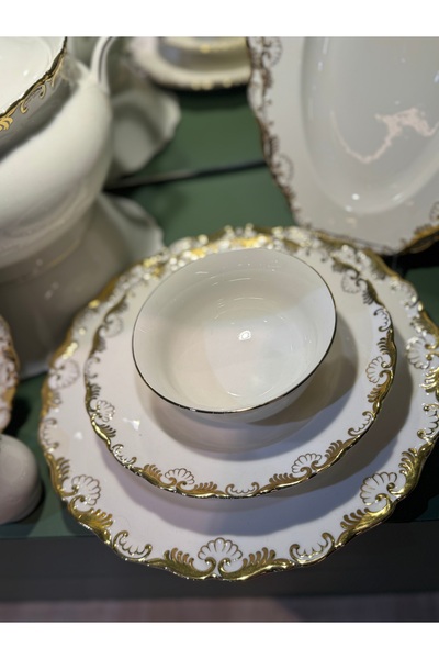 hediye 12 Kişilik 62 Parça gold detaylı porselen yemek takımı crc011