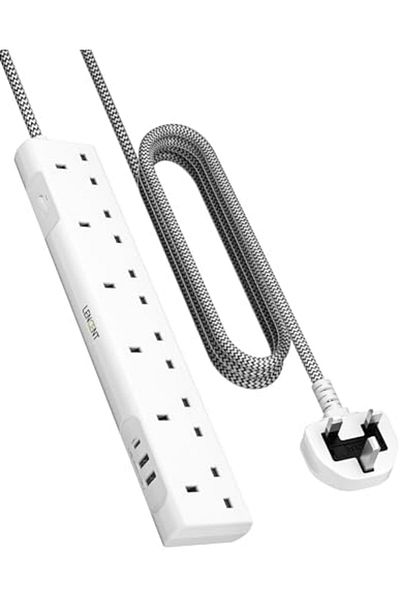 LENCENT سلك تمديد بمنفذ USB-C، 3250 وات 13 أمبير، شريط طاقة بستة منافذ مع منفذ USB-C ومنفذين USB