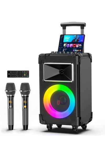 JYX Karaoke Machine, 10" Woofer Big Bluetooth Karaoke Speaker with 2 Wireless Mics