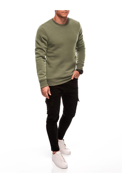 Edoti Pánská mikina s kulatým výstřihem BASIC EM-SSBN-0100 Tmavě olivová