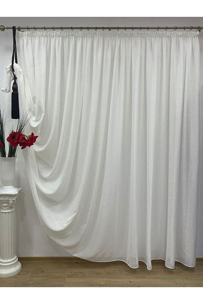 Liz Line Embroidered linen curtain, with small stripes, with drapery, ivory, from the "Estrias" collection by Liz Line PD061