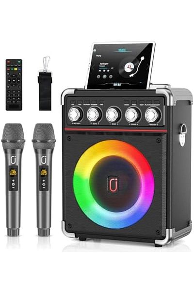 JYX Karaoke Machine With 2 Microphones: Portable for Adults Kids, Bluetooth Speaker With Bass/Treble