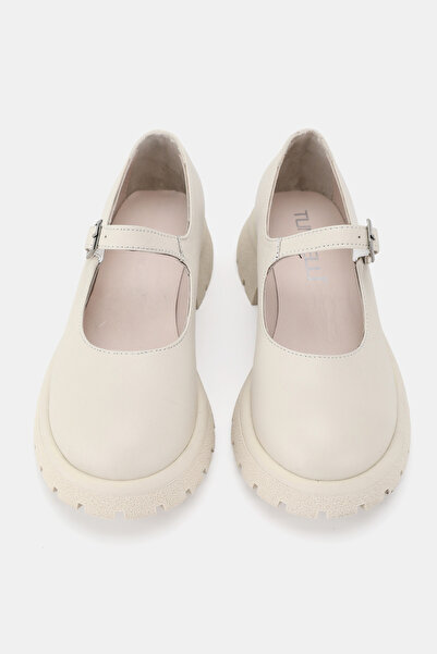 TUNAELLİ Women's Beige Khaki Natural Leather Mary Jane Shoes with Buckle Strap Size 36-41