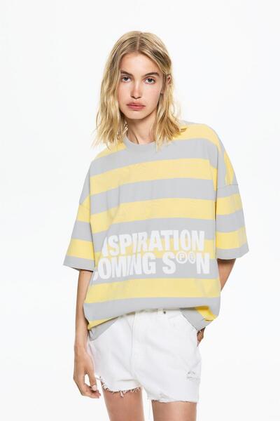 Pull & Bear Yellow striped T-shirt
