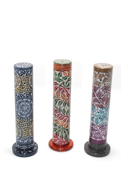Larimar Obsidian Stone Embroidered Tower Incense Burner Model 4