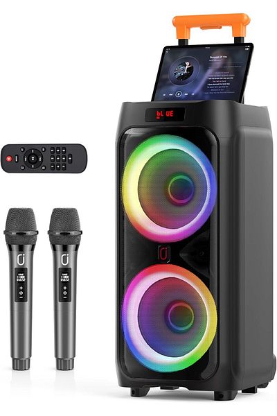 JYX Karaoke Machine with 2 Wireless Microphones, 8" Subwoofer Big Bluetooth Speaker with 500W Peak P