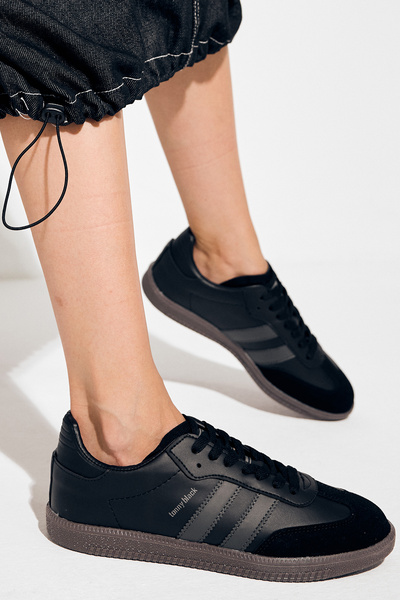 PowerSpeed Unisex Siyah Füme Termo Taban Yanı Şeritli Bağcıklı Spor Ayakkabı