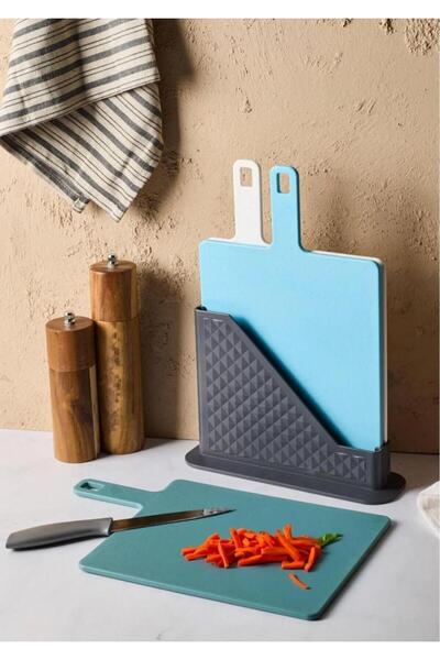 HomeTarz Brice 4 Piece Cutting Board Set with Stand