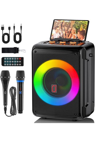 JYX JYXAE-D13 Karaoke Machine for Adults and Kids, Bluetooth Speaker with 2 Microphones, Portable Party