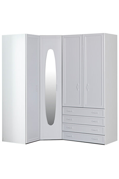 benim odam Isabella 4 Kapılı Ayna Kapaklı Geniş Çekmeceli Köşe Dolap Genç / Çocuk Odası 837