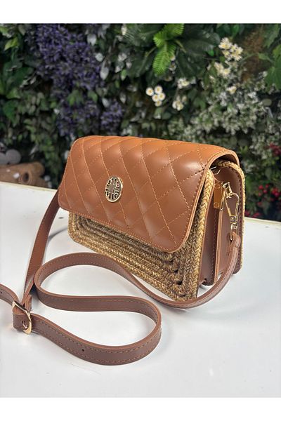 MaVaux Sandy Straw Look Leather Detailed Shoulder Bag