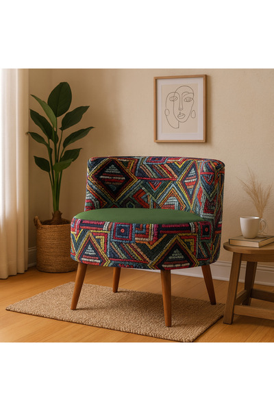 Azra Mobilya Sydney Modern Desenli Döşemeli Berjer – Renkli Tasarım, Konforlu, Dekoratif Tekli Koltuk Yeşil