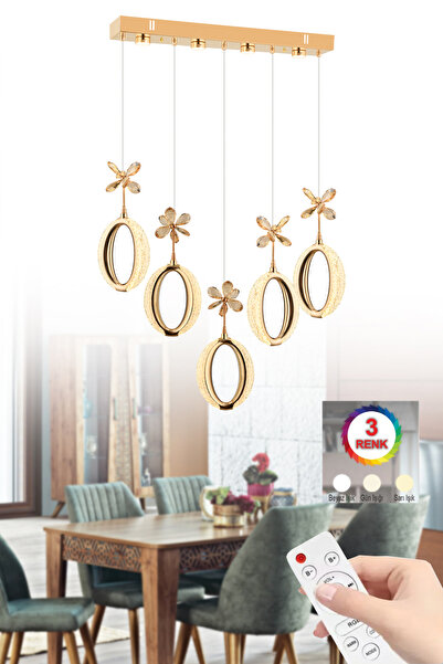 İstanbul Avize İstanbul Avize Zeus Yemek Masası 5'li Gold Kumandalı 3 Renk Le...